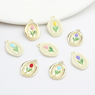 Korean style alloy spray paint Oval tulip flower fresh sweet pendant diy jewelry earrings accessories