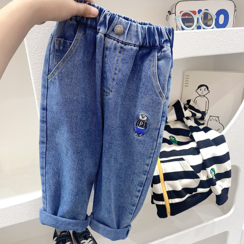Boys' Trousers Spring and Autumn  New Autumn Children's Jeans Cartoon Handsome Soft Medium and Big Boys Straight Leg Pants