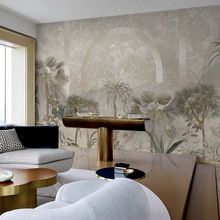 轻奢进口复古美式热带雨林植物墙纸丛林风景壁纸客厅卧室装饰壁画