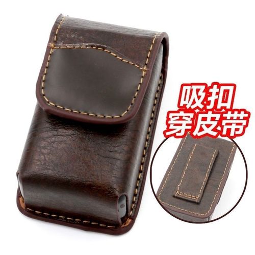 Folding reading glasses case with anti-pressure and anti-impact design, adjustable belt for waist wear, men's leather pouch, portable and compact, stylish and attractive.