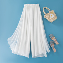 薄款仙气质时尚九分裤网红女 舞蹈裤 夏松紧腰休闲裤真丝阔腿裤