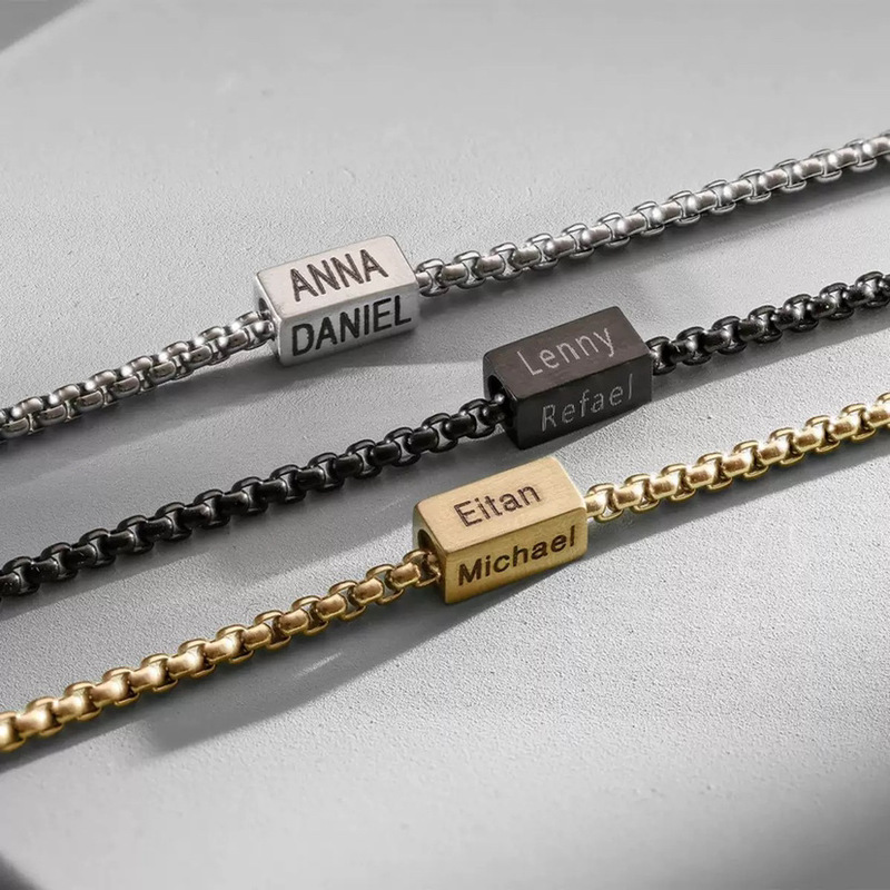 Cross-Border European and American DIY Engraved Family Name Bracelet, Ankle Chain, Engraved Brushed Titanium Steel Bracelet, Hand Jewelry Accessories