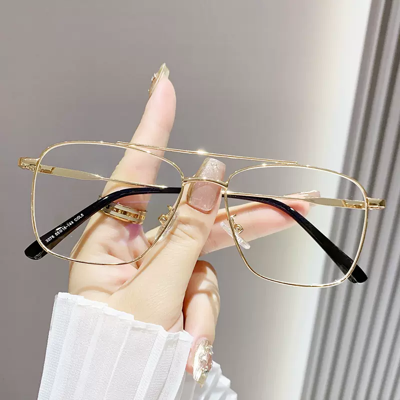 新款现货双梁眼镜框架防蓝光平光镜可配有度数高级感金属眼镜框架