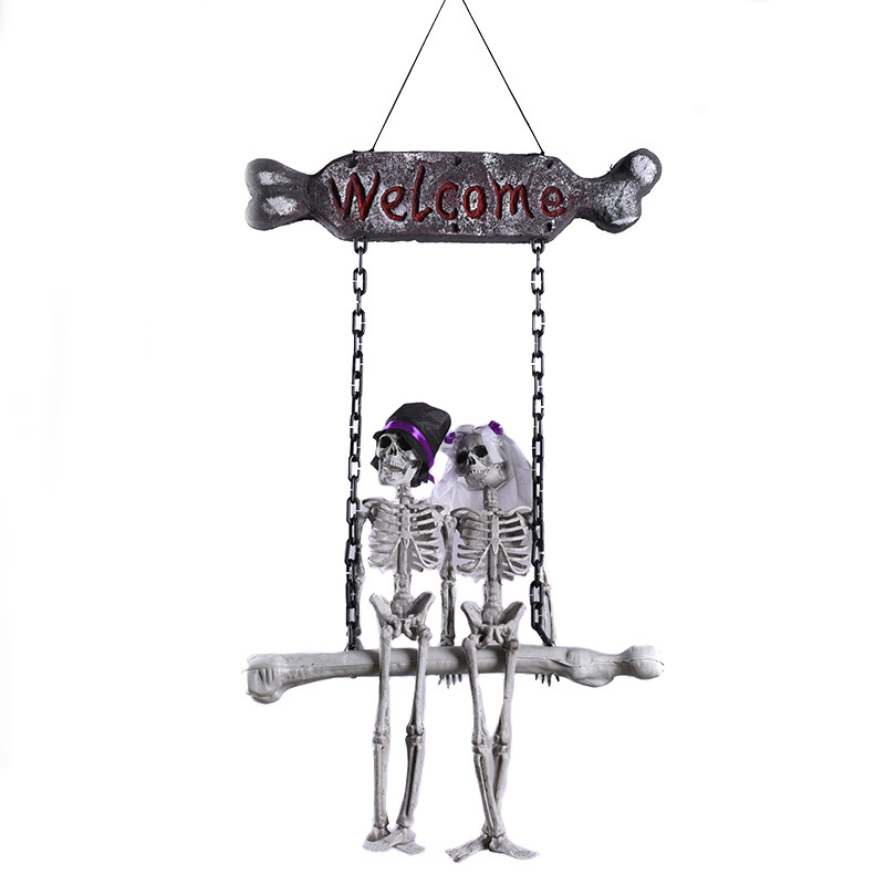 Colgante de puerta de esqueleto de calavera de Halloween Novio Novio Bienvenido a la casa Colgante Welcome Horror Decoración al por mayor