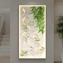 九鱼聚财小清新玄关挂画走廊装饰画发光带灯简约现代过道绿植壁画