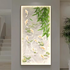 Jiuyu Jucai 小さな新鮮な玄関吊り絵画廊下装飾絵画発光ライト付きシンプルモダン通路緑植物壁画