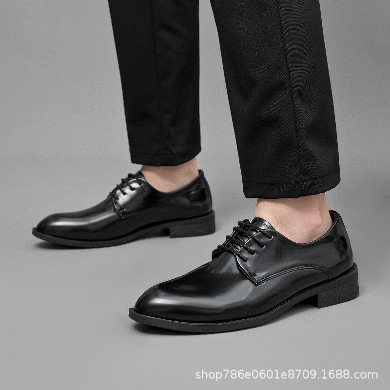 Cross-Border Large Size 2025 New Formal Men's Shoes Trendy Youth Wedding Shoes British Pointed Toe Lace-Up Casual Versatile Leather Shoes