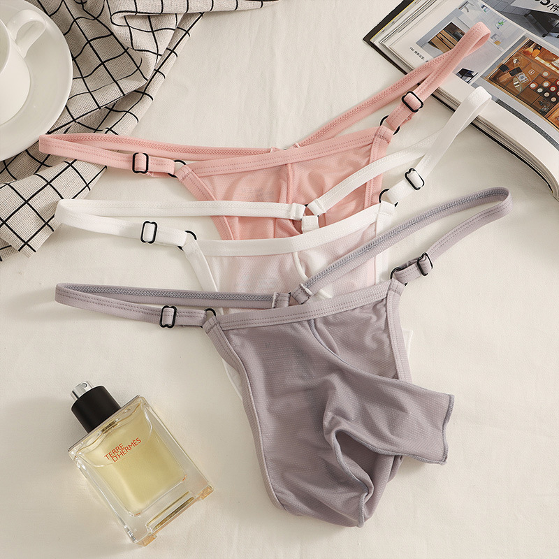 Front Opening Jj Set Underwear Men's G-string Gun Egg Separation Free Sexy Ice Silk Mesh G-string T-shirt Men