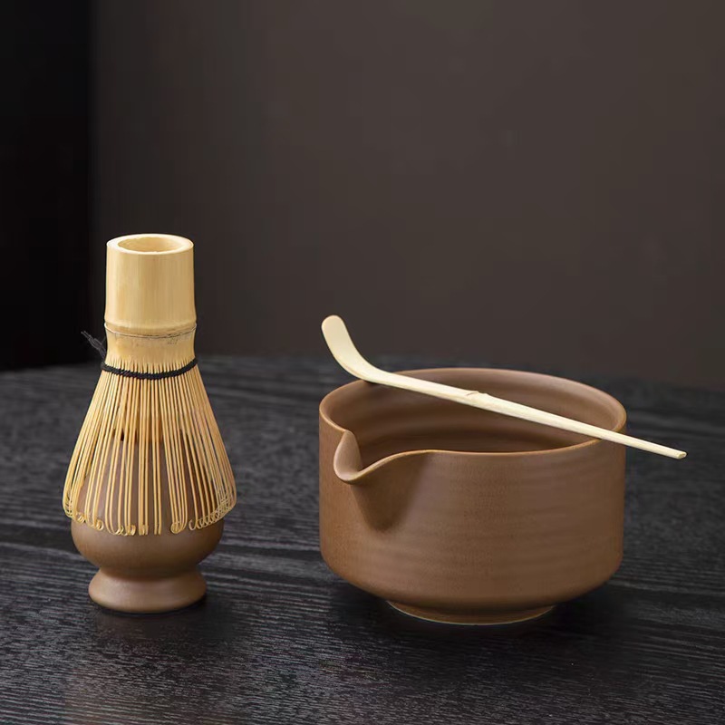 말차 세트-매트 브라운 가로 줄무늬-선물 상자