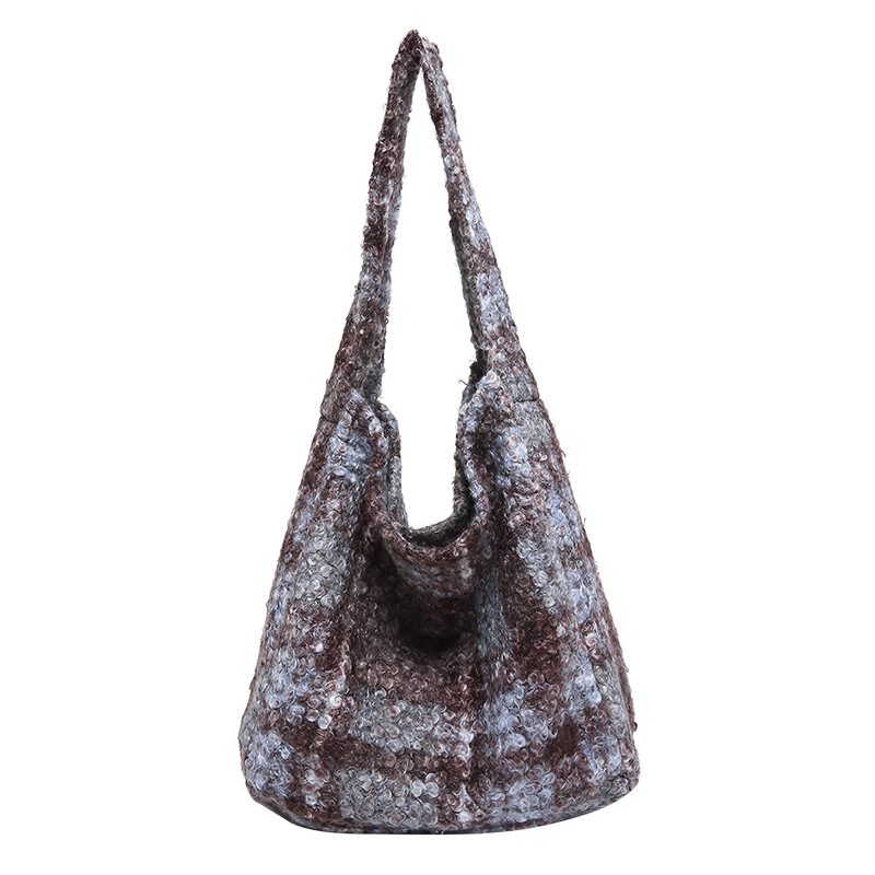 Otoño y invierno nuevo bolso de hombro de lana de viento de gran capacidad de moda estampado de leopardo bolso de lana de tote bolso retro debajo de la axila