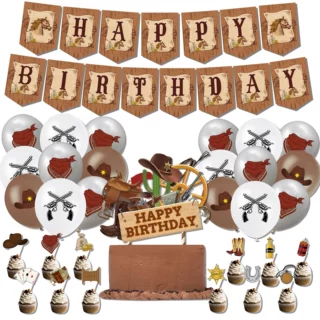 西部牛仔主题west cowboy生日派对装饰生日横幅拉旗蛋糕插旗气球