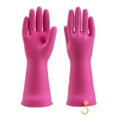Korean imported laundry and dishwashing gloves, rubber thin, extended housework, laundry and kitchen gloves for women, housework with hooks