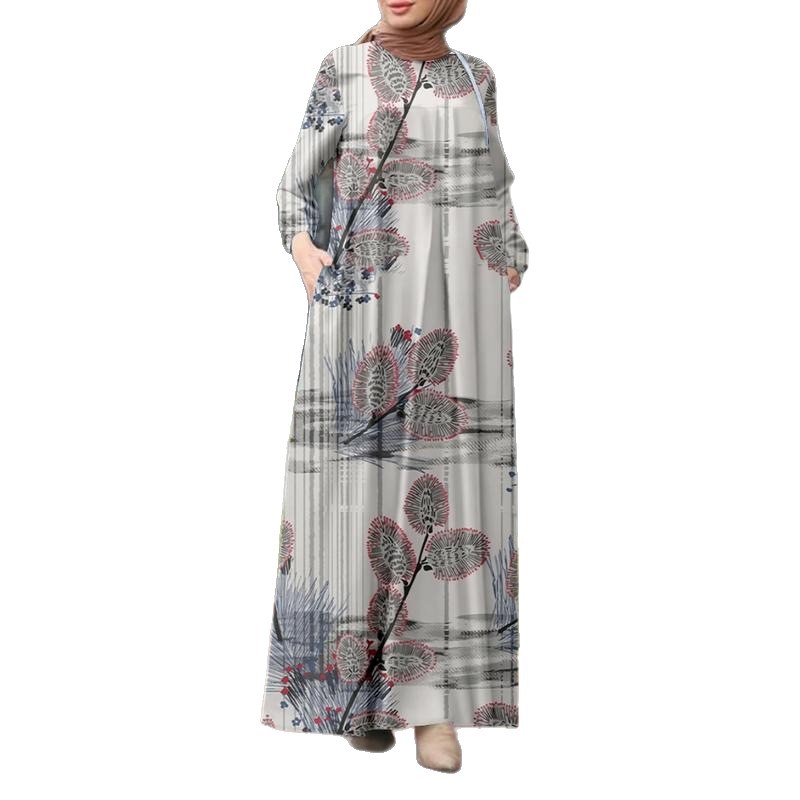 Bohemian Floral Maxi Dress – Loose Fit Long Sleeve With Ethnic Print (S-5XL, Polyester Blend, Round Neck)_ecoleips.com