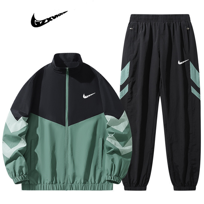 Spring and Autumn Men's Casual Patchwork Sportswear Set Trendy Fashion Men's Clothing Stand Collar Jacket Jogger Pants Full Set for Men 3