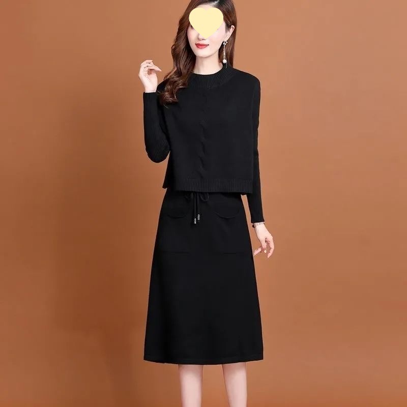 韩版两件小个子内搭打底裙显瘦新款针织连衣裙2025女套装收腰秋冬|undefined
