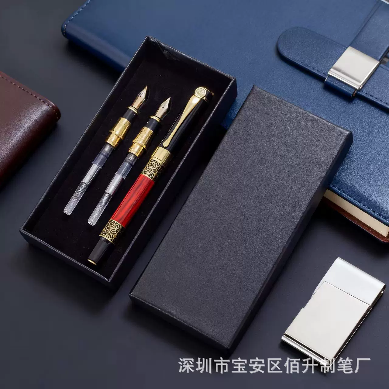 仿木纹明尖金属钢笔成人书法练字笔钢笔商务礼品套装墨水笔印logo