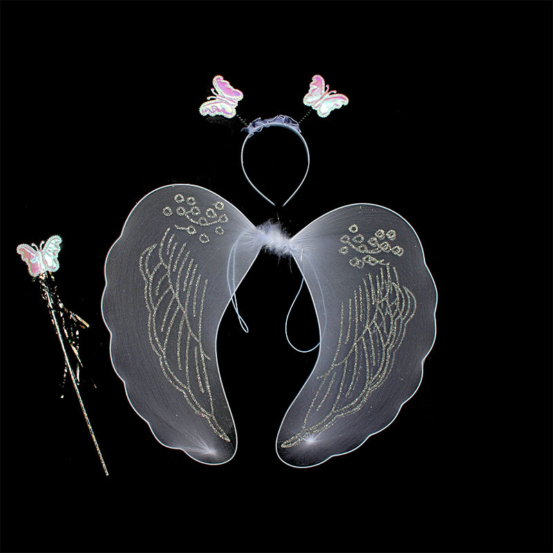 Alas de Ángel palo mágico regalo del Día de los Niños Accesorios de rendimiento falda de gasa blanca alas de plumas