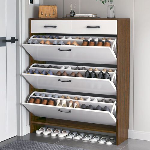 Modern Minimalist Tip-Over Ultra-Slim Shoe Cabinet for Home Entryway, Small Apartments,  New Economical Shoe Rack