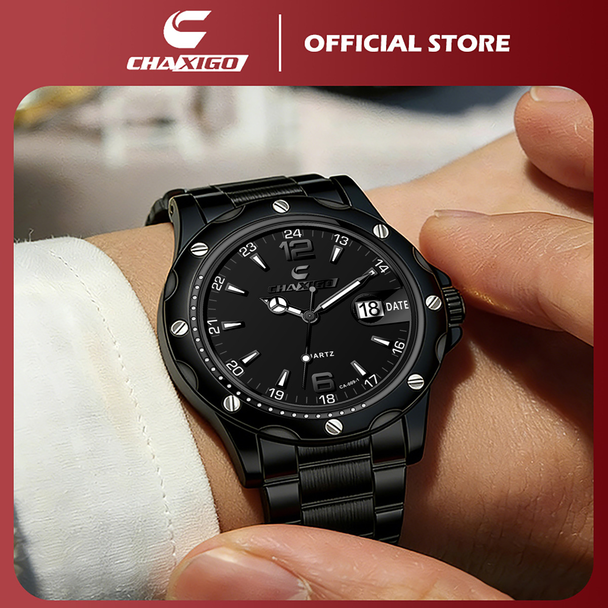 CHAXIGO genuine goods men's business gifts classic trend steel band watch 30 meters waterproof calendar table manufacturers wholesale