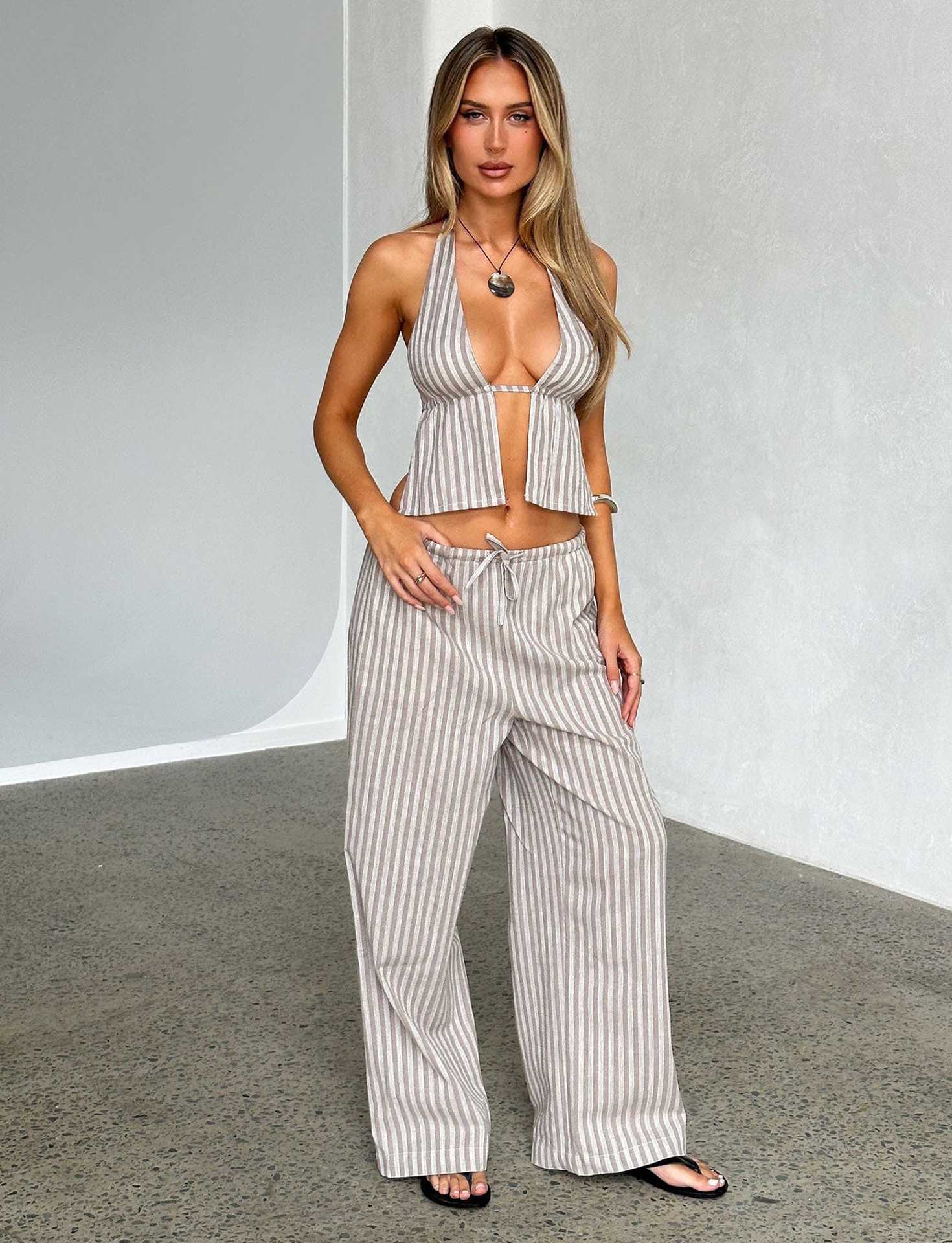 2024 Spring/Summer European And American Cross-Border Women's Clothing Halter Neck Strap Sexy Backless Sleeveless_ecoleips.com