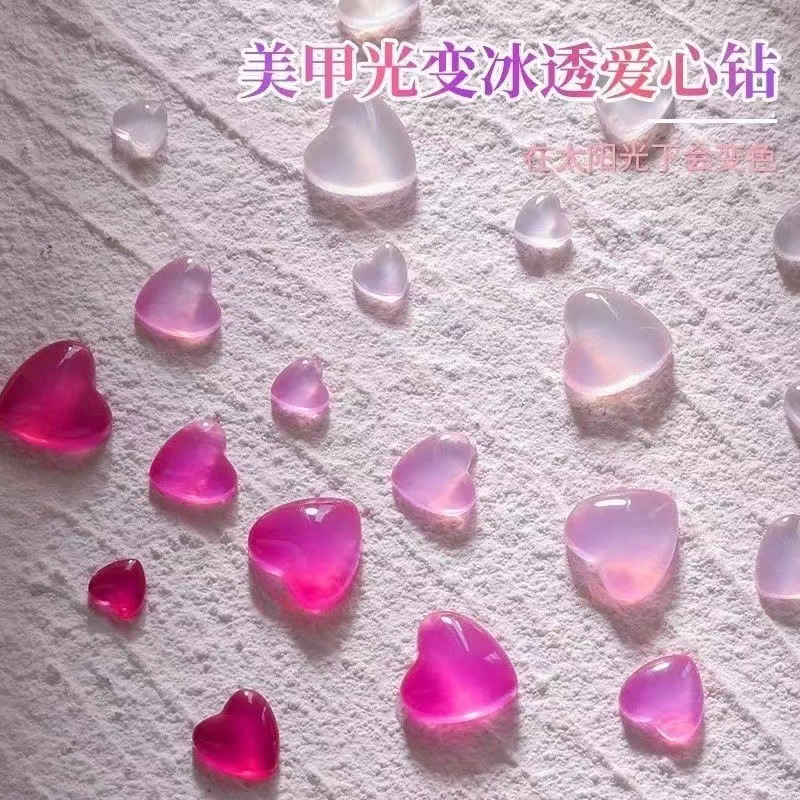 Alta transparente cristal amor diamante uñas joyería hielo transparente melocotón corazón diamante uñas joyería Blush decoración de uñas al por mayor
