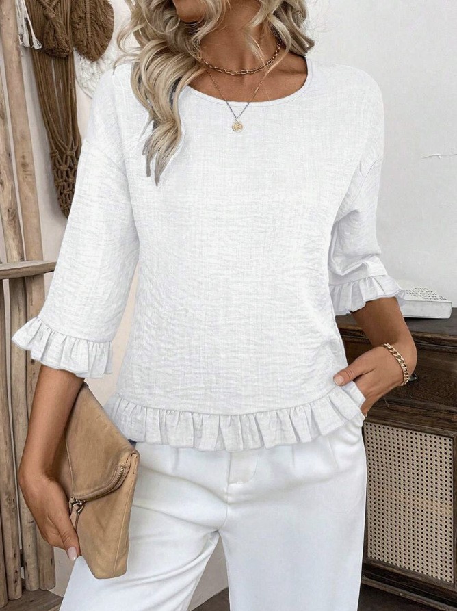 2026 Half Sleeve Women's Short Sleeve Crew Neck Solid Color Loose Shirt Thin Breathable_ecoleips.com