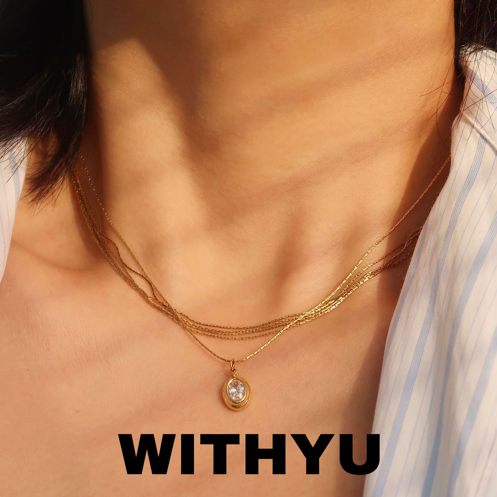 10g Weight Zircon Inlay Material Pendant Necklace Classification 1 Piece Quantity Daily Occasion Titanium Steel Material Oval Pattern Women's Gender Plating, Inlay Design Retro Style Titanium Steel Retro Oval Plating Inlay Zircon Pendant Necklace 14