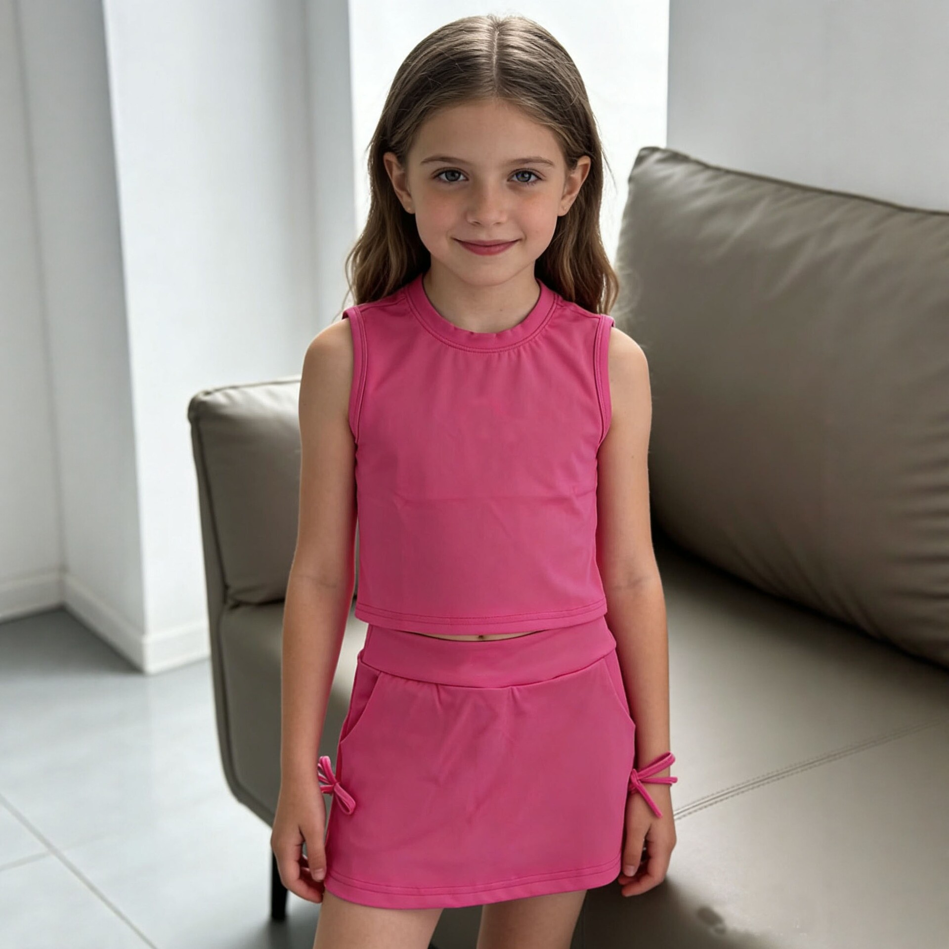 Children's Sports Suit, Sleeveless Vest and Short Skirt, Two-Piece Set, Quick-Drying, Breathable Running, Yoga and Fitness Clothing