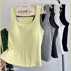 Tianshi bamboo cotton I-shaped vest with chest pad fixed cup breathable and slimming thread suspender comfortable and versatile top 6611