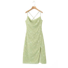 2023新款女装欧美风法式缎面吊带连衣裙修身显瘦气质长裙夏季睡裙