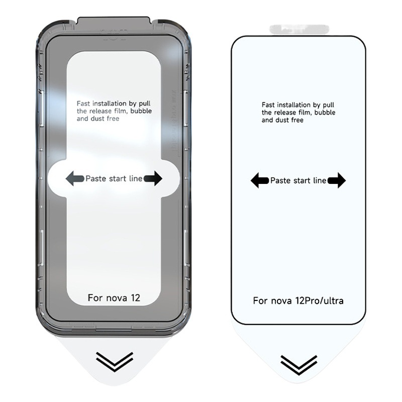 Película de vidrio templado sin polvo para el teléfono Nova 14, caja de aplicación rápida para película de vidrio templado sin polvo en el iPhone 13.