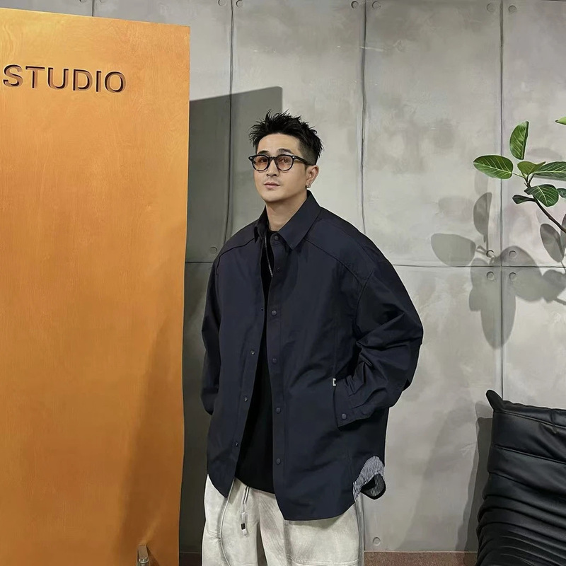 XDZZ二狗25ss春秋季百搭衬衣高街宽松设计纯色衬衫外套男款潮C122|undefined