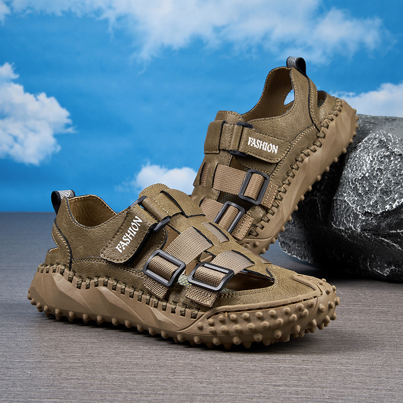 국경 간 플러스 사이즈 새로운 통기성 샌들 남성 패션 캐주얼 가죽 샌들 비치 여성 신발 미끄럼 방지 등산 신발