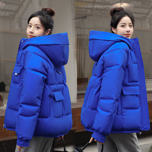 Women's fashionable candy-colored cotton coat, Korean-style short, loose hooded student cotton jacket, warm outerwear for autumn and winter