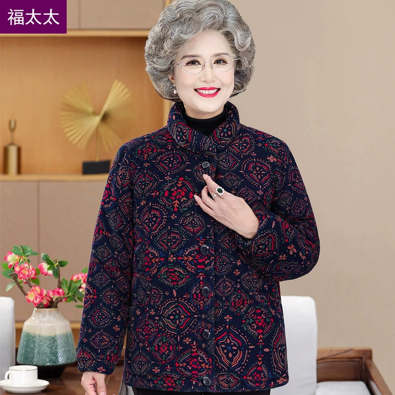 Мама зимняя новая вельветовая хлопчатобумажная куртка пожилая женщина теплая одежда старая бабушка осенняя зимняя куртка