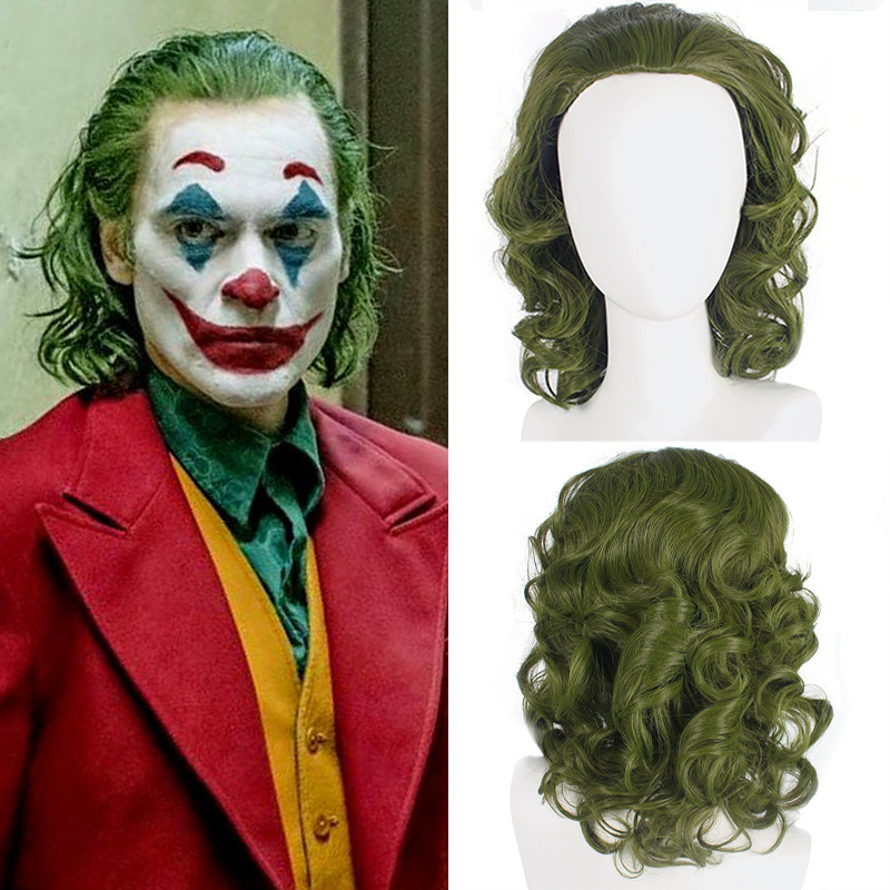 European and American Movie Cosplay Fleck Clown Joker Green Medium Long Curly Hair Cos Wig Halloween Headgear