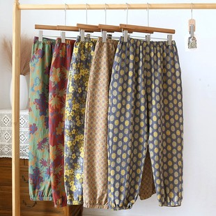 Cotton Pajama Pants Women's Spring and Summer Pants Comfortable Loose Large Size Gauze Cotton Women's Home Pants Thin Autumn and Winter