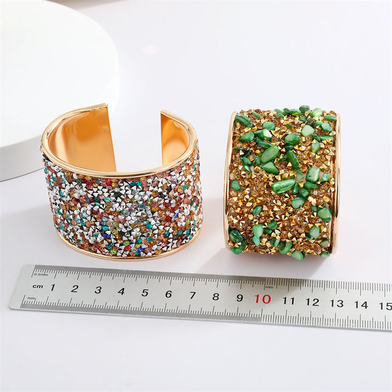 Bracelet Large En Gravier Coloré De Style Ethnique Bohème Bracelet Ouvert En Strass Étincelant display picture 1