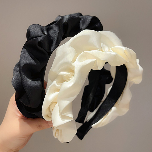 French retro black pleated headband, feminine and versatile hair bundle, high skull headband, high-end face-showing small headband