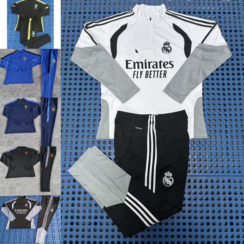 26 World Cup Football Uniforms National Team Brazil Training Uniform Long-Sleeved Suit Real Madrid England Italy France