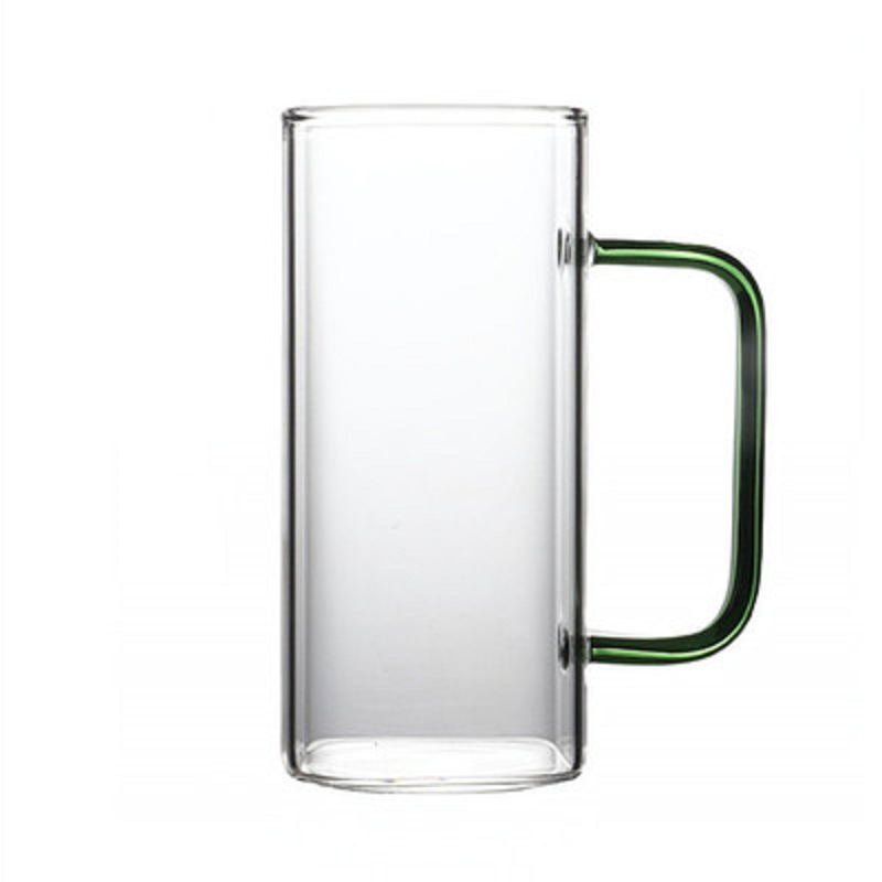 Color cuadrado mango vidrio ins estilo cuadrado taza de té verde con mango taza de desayuno resistente a altas temperaturas creativo café taza de leche