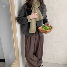 撞色围巾短款大衣2025秋冬新款双面羊绒大衣女洋气韩版羊毛呢外套