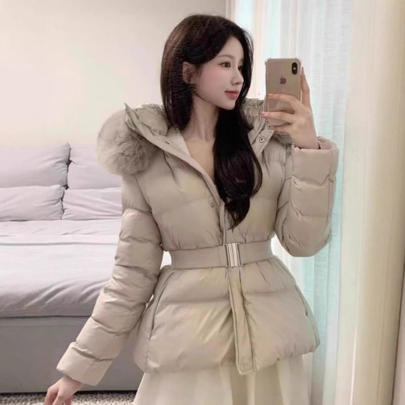 Women's Short down Jacket 2025 New Style 90% White Duck down Waist-Cinching Slim Fit Large Fur Collar Fashionable Slim-Fit Korean Style Trendy Hooded