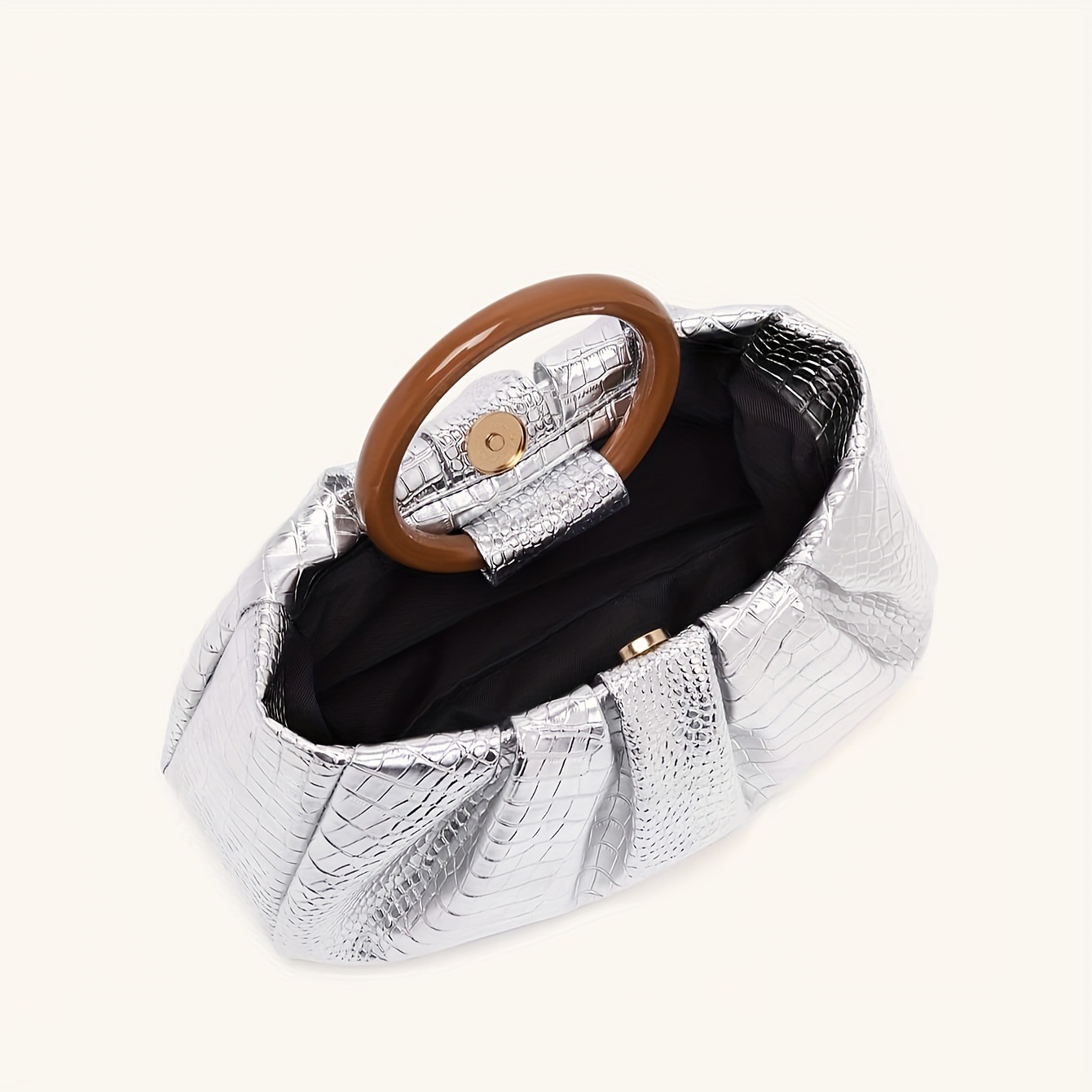 198g Weight Polyester Lining Material Magnetic Buckle Closure Type Top Handle Strap Type Evening Bag Bags Type Casual, Party, Shopping Occasion Pu Leather Material Solid Color Pattern All Seasons Season Women's Gender Elegant Style Cloud Shape Shape Gold Silver Green Pu Leather Solid Color Cloud Shape Evening Bags 16