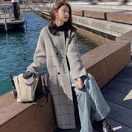 2025新款格子双面呢子大衣女秋冬高级感呢子毛呢外套女中长款过膝