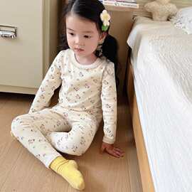 2026春秋保暖德绒碎花秋衣秋裤女童家居服长袖长裤套装睡衣两件套