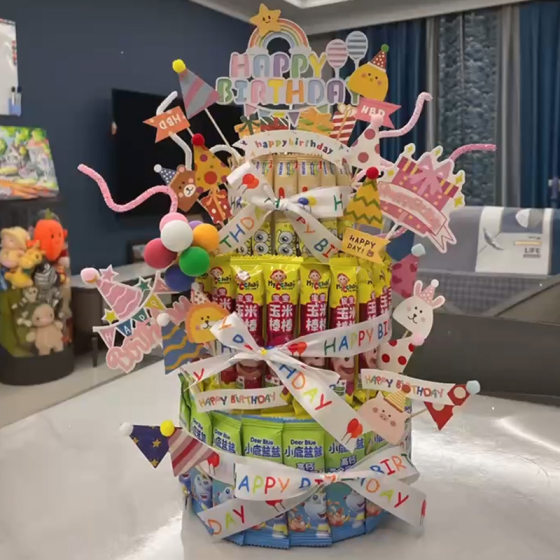 Xiaohongshu same birthday snack cake diy material plug-in string sugar children's cake baking card insertion dress up