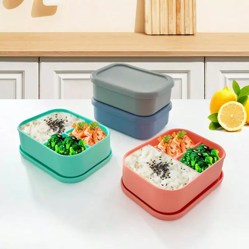 长方形分格硅胶餐盒食品级微波炉加热午餐盒保鲜盒饭盒防摔耐高温