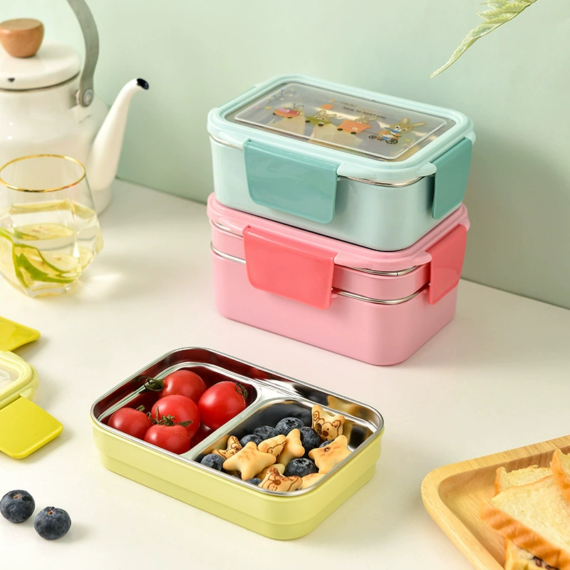 Double-layer thermos stainless steel, capacious rectangular lunch box for students