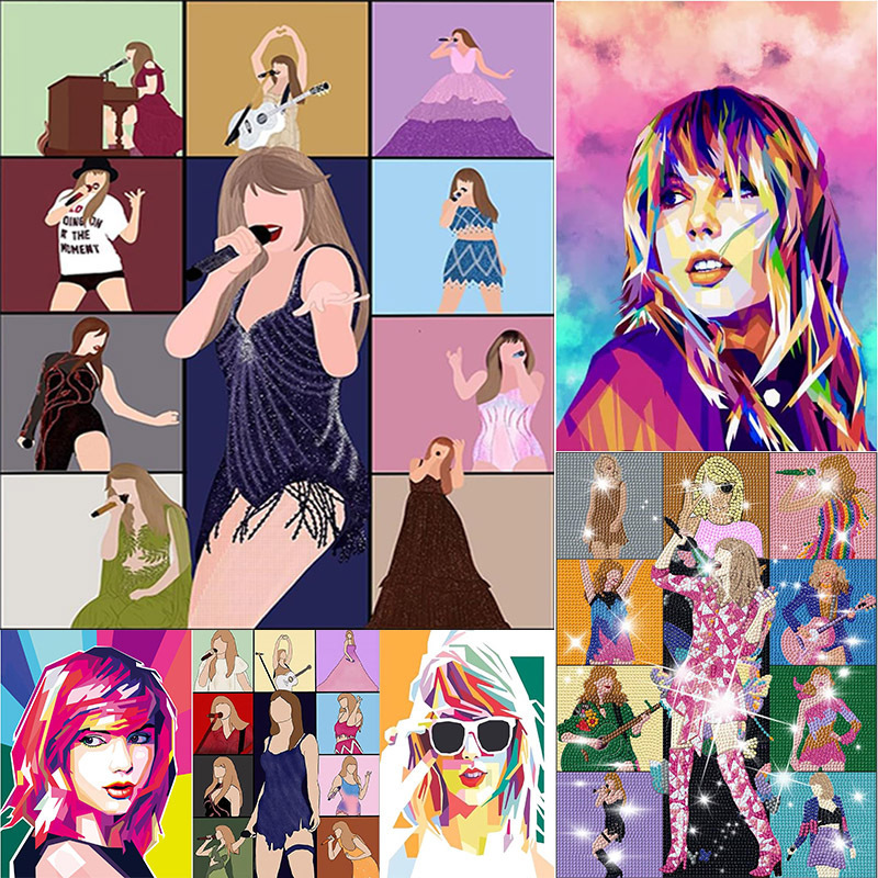 Pintura de Diamantes 5D, Diseño de Cantante Taylor, Pintura Decorativa DIY Hecha a Mano, Diamantes Redondos y Cuadrados, Éxito de Ventas en Amazon, Pintura de Diamantes Kpop